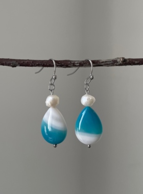 微瑕特价 | 原创设计手作复古玛瑙珍珠百搭简约气质耳环耳夹女