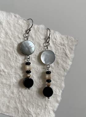 尾生之信 | 原创冷淡捷克珠+黑玛瑙+贝壳百搭简约气质防敏耳环夹