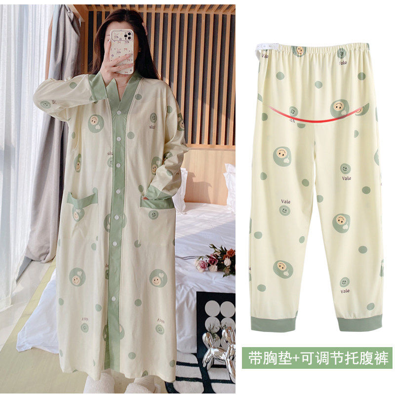 春秋纯棉哺乳睡裙孕妇睡衣医院待产裙生产服薄款带胸垫家居服套装