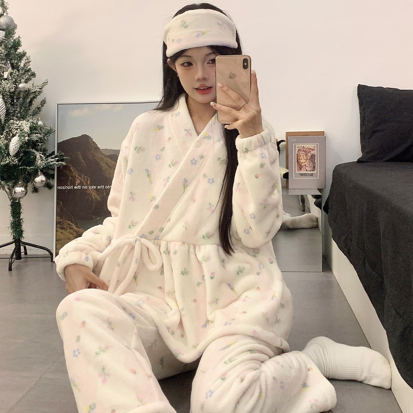 加绒加厚产妇珊瑚绒月子服秋冬季和服保暖不勒肚产后哺乳孕妇睡衣