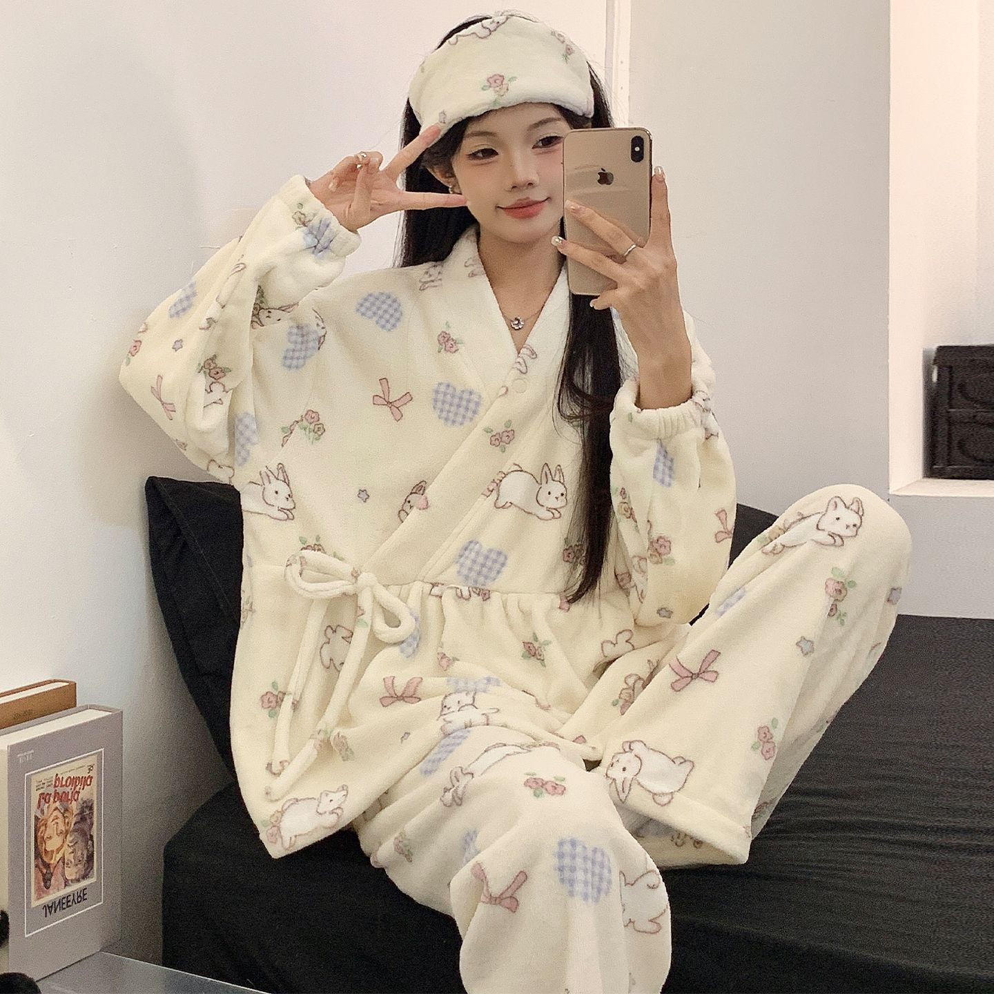 珊瑚绒月子服秋冬季产后哺乳孕妇睡衣加绒加厚产妇和服保暖不勒肚
