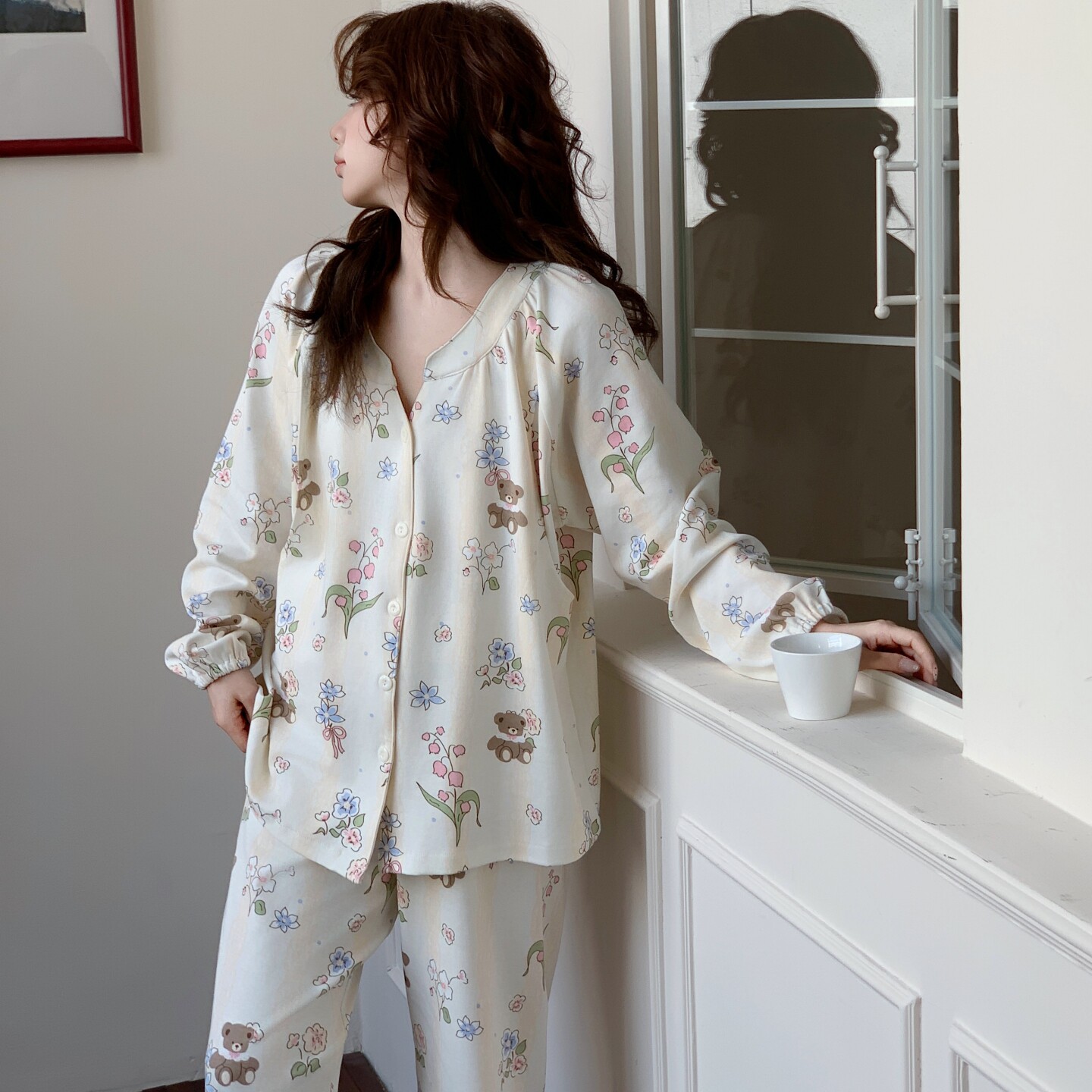 春秋产后喂奶待产妇外出夏薄款纯棉月子服自带胸垫可拆卸孕妇睡衣