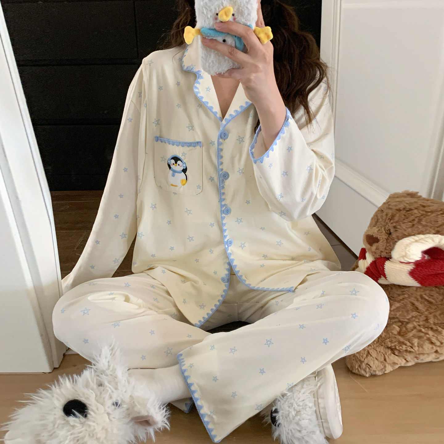 春秋夏季薄款家居孕妇睡衣女产后纯棉产妇哺乳吸汗免穿文胸月子服