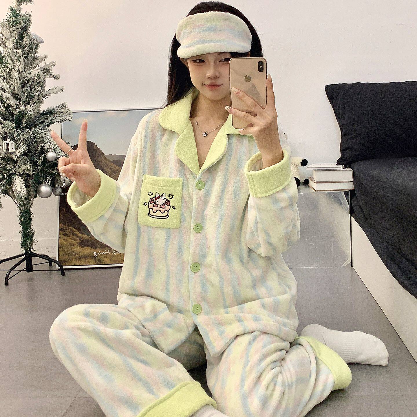 住院睡衣珊瑚绒带月子帽月子服法兰绒哺乳孕妇秋冬季加绒加厚产后