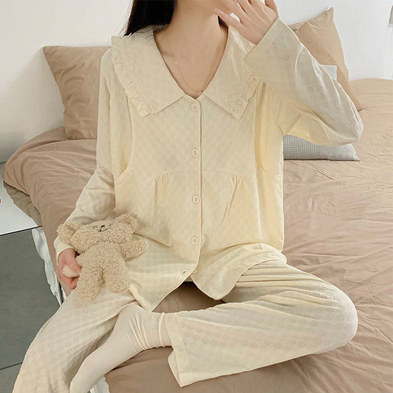 春秋季纯棉月子服产后哺乳期宽松吸汗孕妇睡衣坐月家居服松紧调节