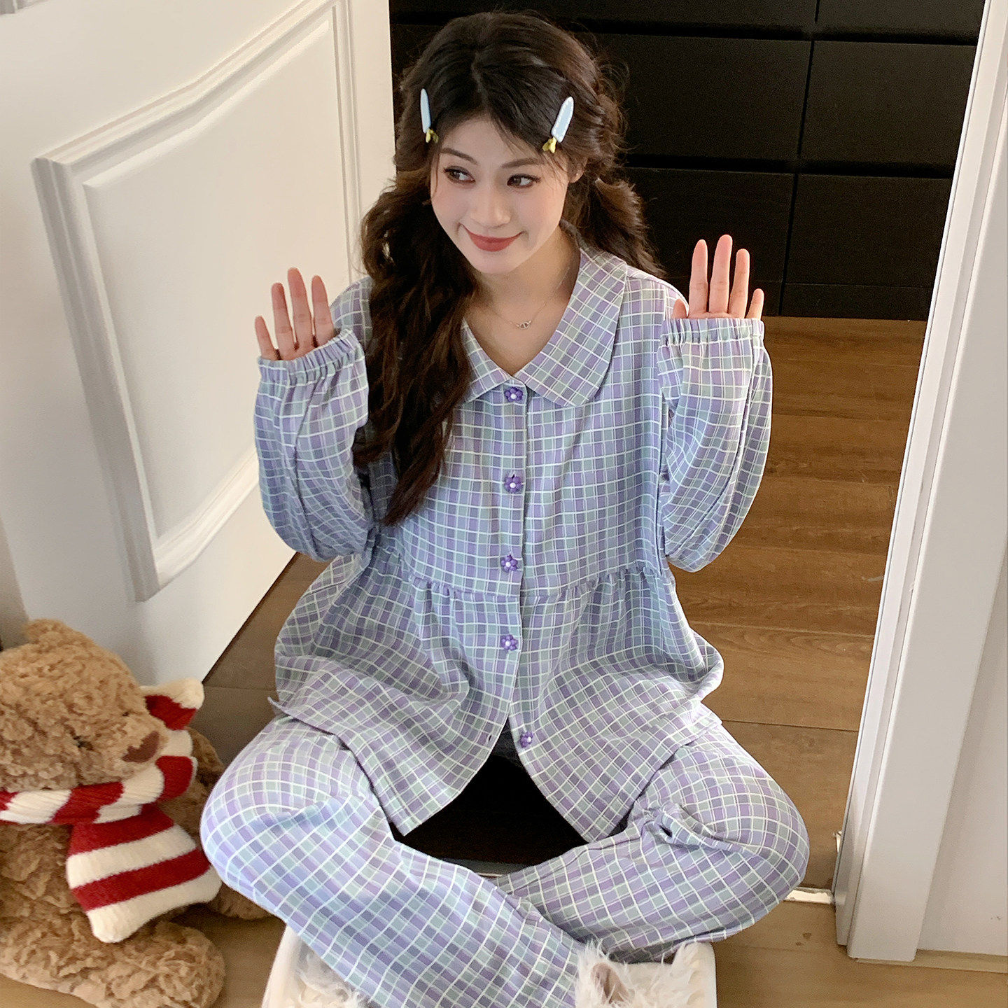 免穿文胸月子服夏季薄款产后纯棉孕妇睡衣女春秋产妇哺乳吸汗家居