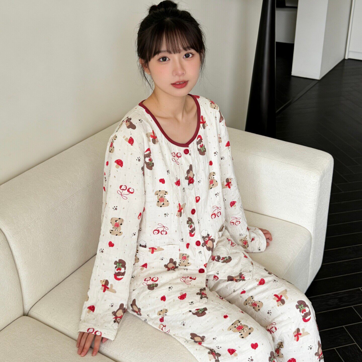 睡衣女月子服夏款云朵棉春秋长袖孕妇坐月子孕期产后妇哺乳带胸垫