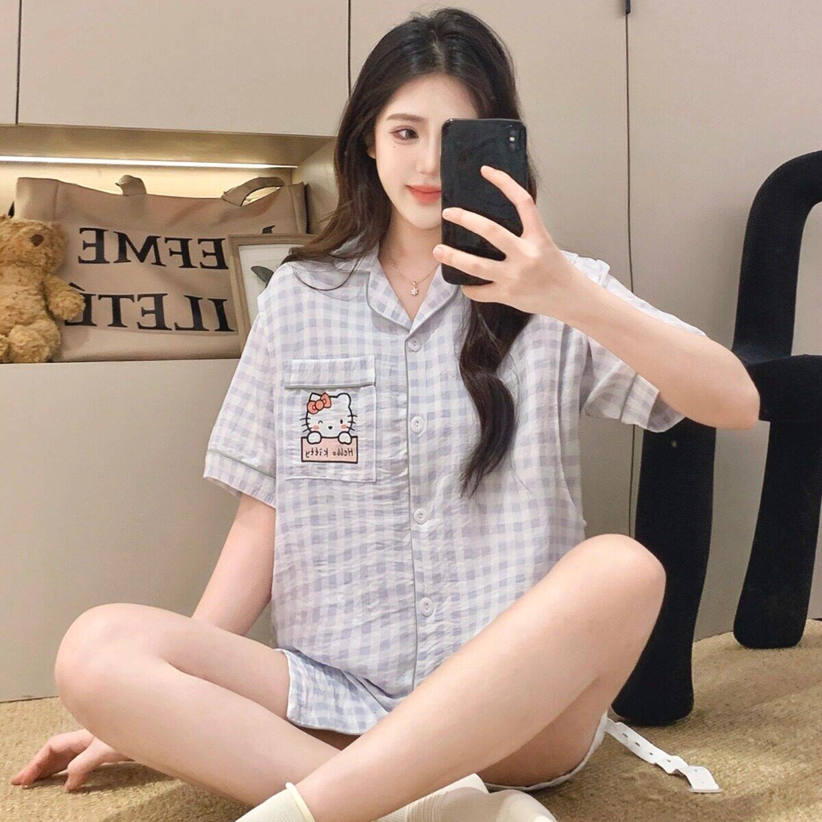 夏季短袖孕妇睡衣夏装喂奶期家居冰丝棉两件套薄款产后哺乳月子服