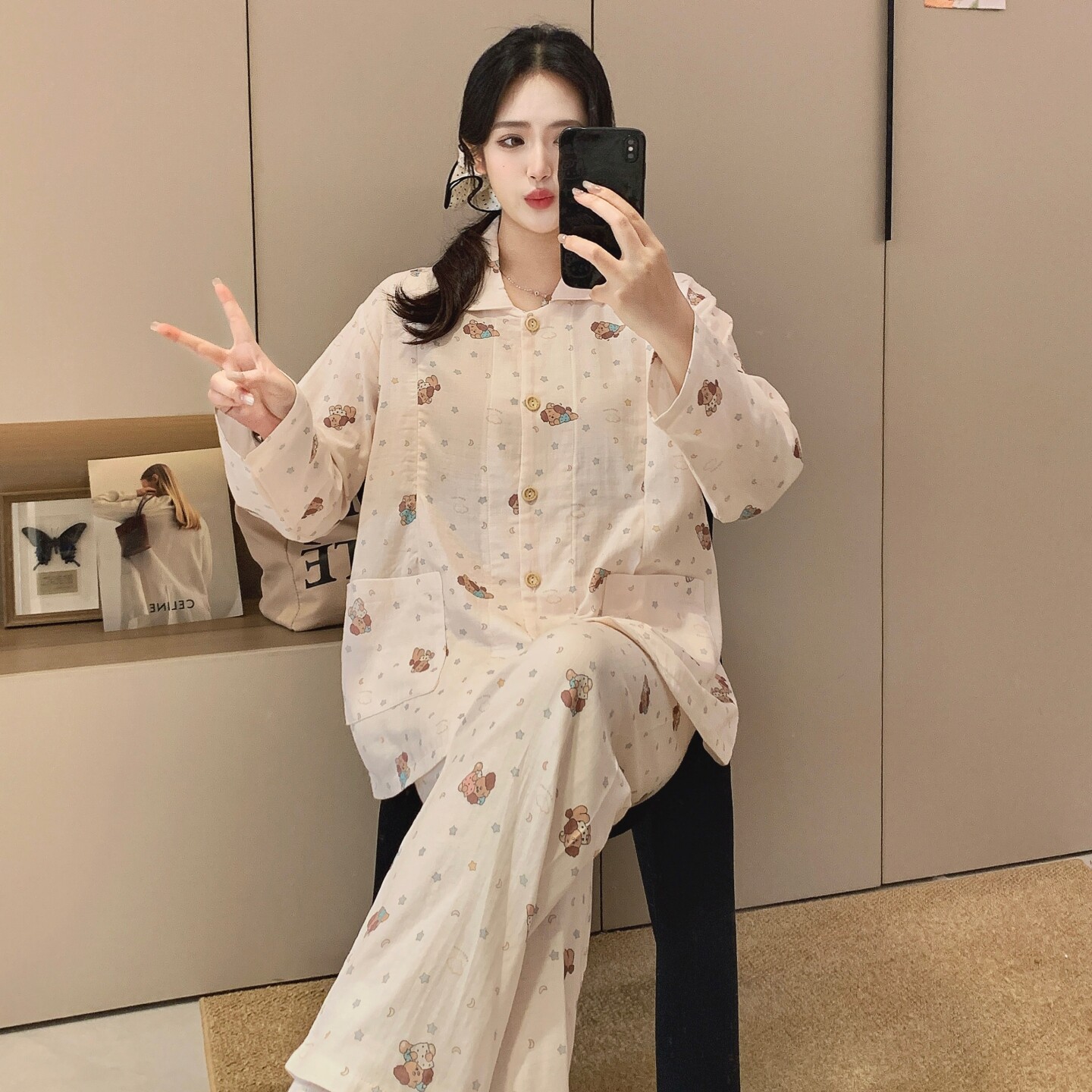 家居服月子服不勒肚子春秋款拉链哺乳口夏季纯棉孕妇睡衣长袖待产