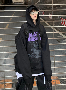 INGA美式复古卫衣oversize小众高街潮牌ins情侣废土风外衣女秋冬