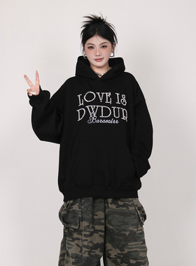 INGA设计感珍珠字母卫衣女新款小众潮牌oversize美式复古外套情侣