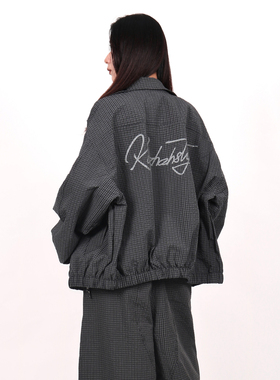 INGA陈伟霆同款格子外套男女秋季美式复古格纹拉链夹克运动上衣潮