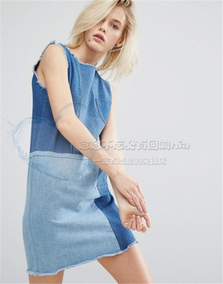 代卖乞丐风补丁牛仔背心裙