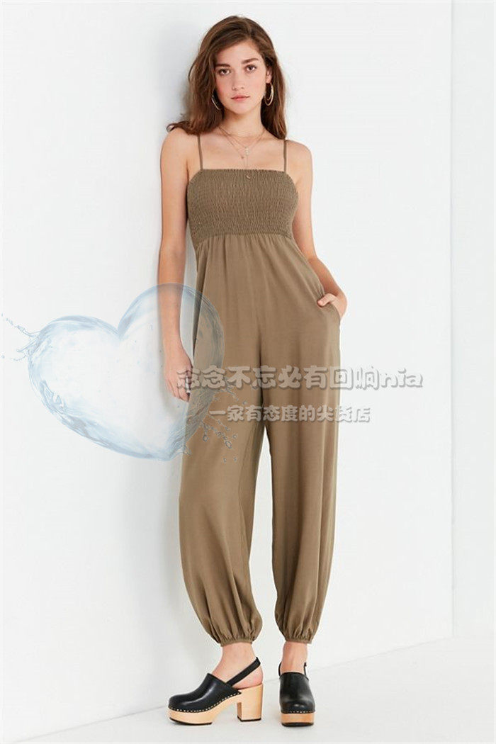 618 美国uo松紧胸围肩膀系带缩口运动休闲连体裤吊带抹胸两穿