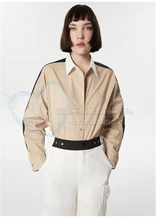 尖领衬衫 清仓 子扣镂空长袖 纯棉设计感撞色拼色袖 澳洲小众ins薄款