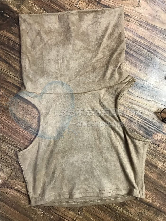 清仓 欧美明星街拍ins麂皮绒弹力露脐短款翻领背心上衣卡戴珊肯豆