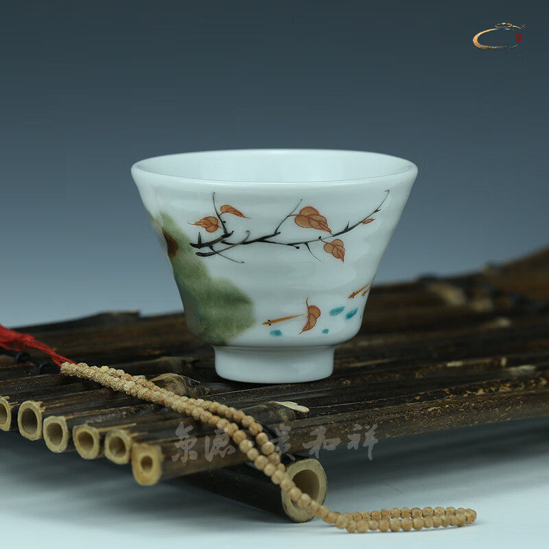 京德贵和祥窑变红叶美人杯4#秋思陶瓷功夫茶杯手绘茶具杯主人单杯