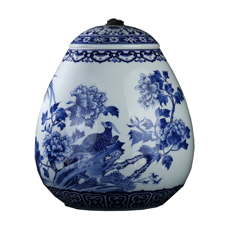 京德贵和祥青花花鸟蛋型罐手绘