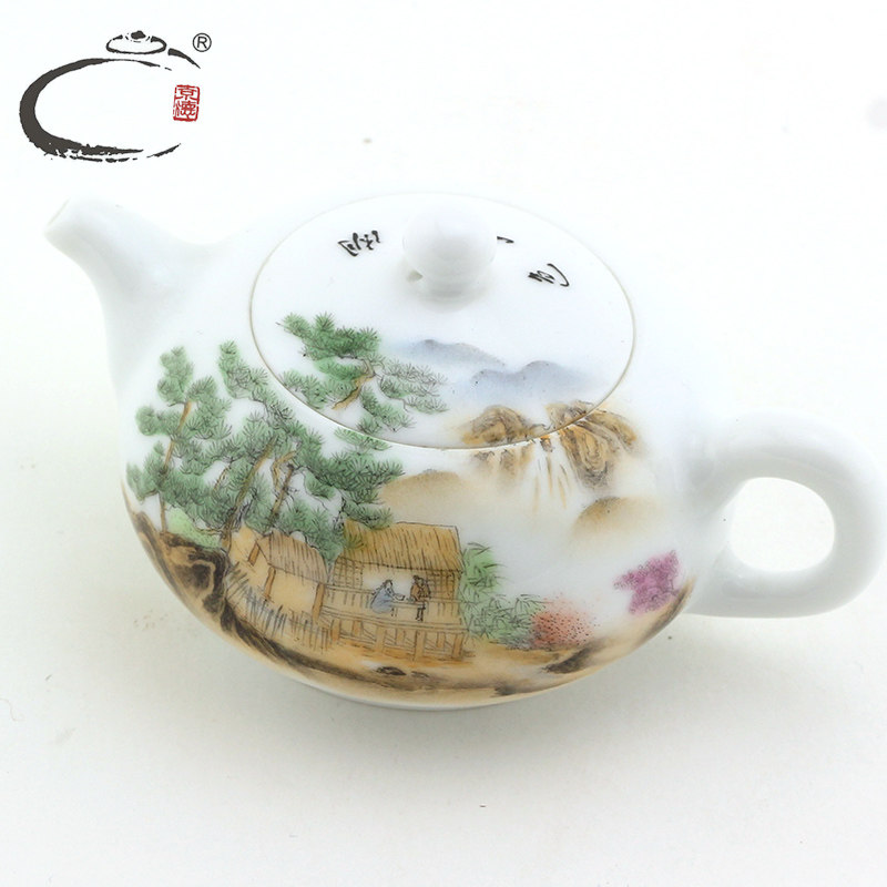 京德贵和祥粉彩风景小壶景德镇李大师勇手绘陶瓷带把茶壶单壶