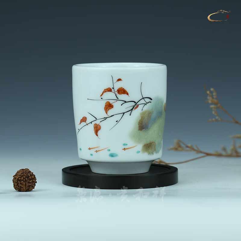 京德贵和祥窑变红叶高杯1#月华景德镇陶瓷手绘功夫茶杯主人杯专用