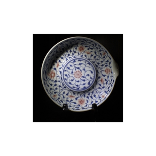 老款贵和祥手工干泡台景德镇青花釉里红缠枝莲壶承茶具配件茶盘托