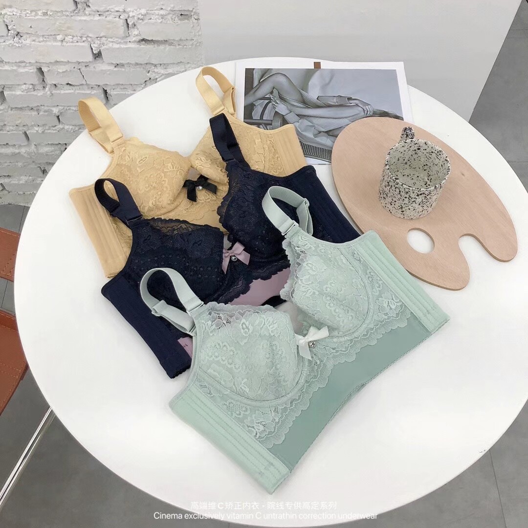 高端院线矫正内衣薄款无海绵大胸显小BCDE侧收副乳调整型文胸套装