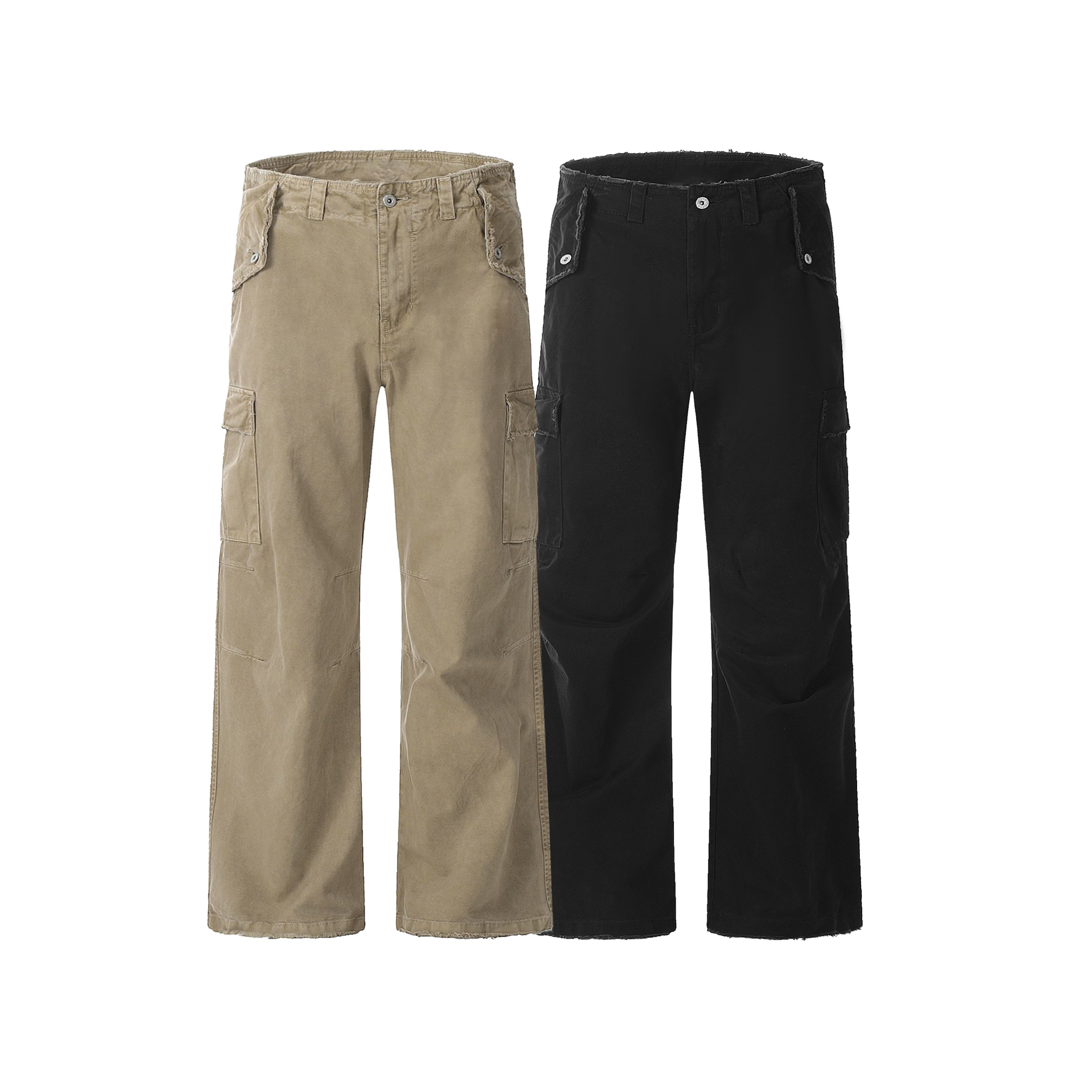 美式重磅400G纯棉做旧水洗vintage破坏直筒立体大口袋伞兵工装裤