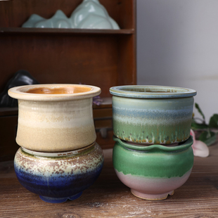 素瓷上新一物一拍复古细闪陶瓷花盆国风大号多肉盆创意手工个性