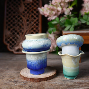 素瓷上新冰种冰花陶瓷小花盆拇指盆刺绣多肉手工盆简约个性中国风