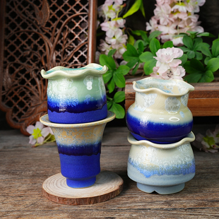 素瓷上新流釉陶瓷花盆景德镇多肉绿植窑变手工冰种打孔创意个性