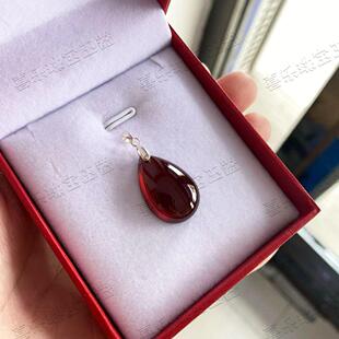纯天然石榴石水滴形吊坠项链简约时尚s925纯银红宝石红色单坠项坠