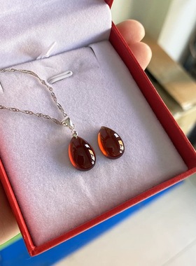 纯天然石榴石水滴形吊坠项链简约时尚s925纯银红宝石红色单坠项坠