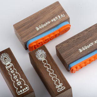 别管印章 烛台胡桃木可盘装饰手帐盖印美日承制艺术花边边框个性