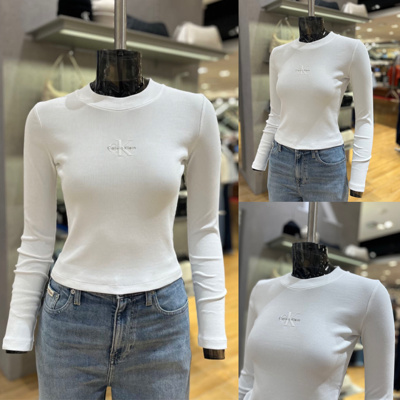 CK Jeans韩国专柜直邮25秋季女士时尚辣妹正肩圆领长袖T恤47A803G