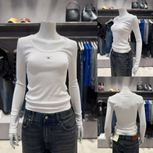 CK JEANS 韩国专柜直邮25秋女士长袖圆领休闲T恤 47D218G