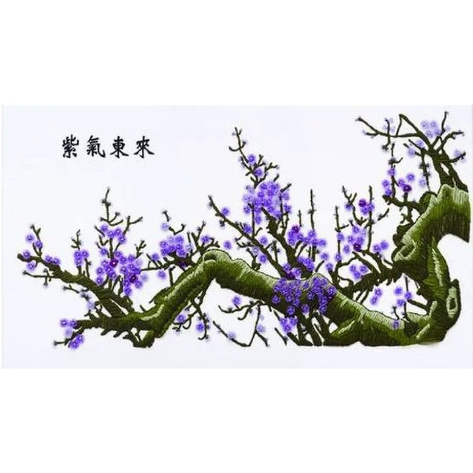 正品包邮丝带绣 紫气东来 梅花 客厅大挂画立体牡丹花十字绣升级