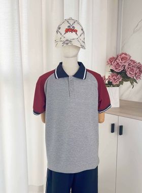 灰色中小学生中学短袖夏季套装校服滨州POLO男女T恤上衣班服