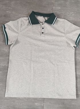 夏季灰色运动休闲上衣拼接墨绿色领子学生校服T恤定做