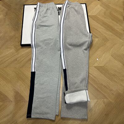 滦县一中校服裤子浅灰加绒保暖长裤纯棉运动休闲裤拼接白条学生裤
