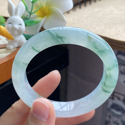 5.21批4659号55-11.7-9.1冰飘花果冻镯！玉上画的一幅山水画