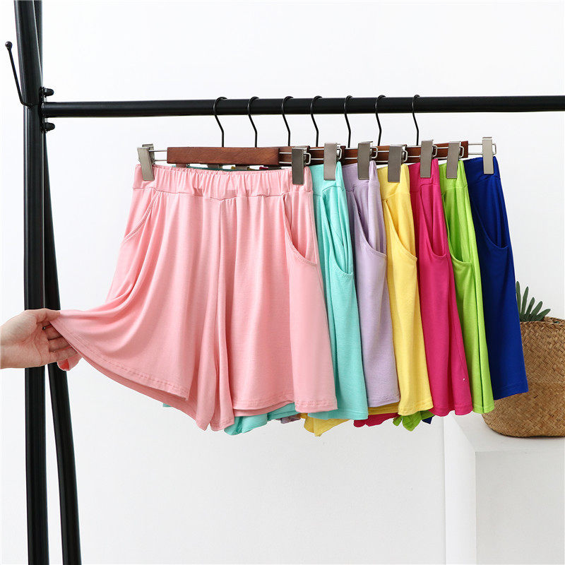 夏季新款莫代尔短裤韩版休闲百搭短款阔腿裤沙滩口袋彩色女裤裙