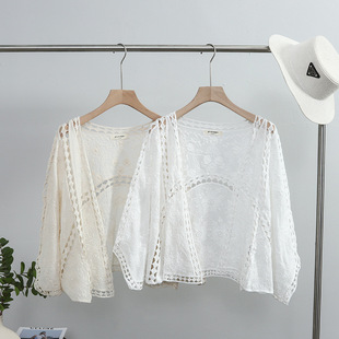 空调衫 水洗棉针织开衫 蝙蝠袖 披肩夏季 防晒服 钩花镂空刺绣大码