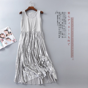 金丝绒打底背心裙中长款 内搭衬裙 纯棉拼接连衣裙秋冬新款