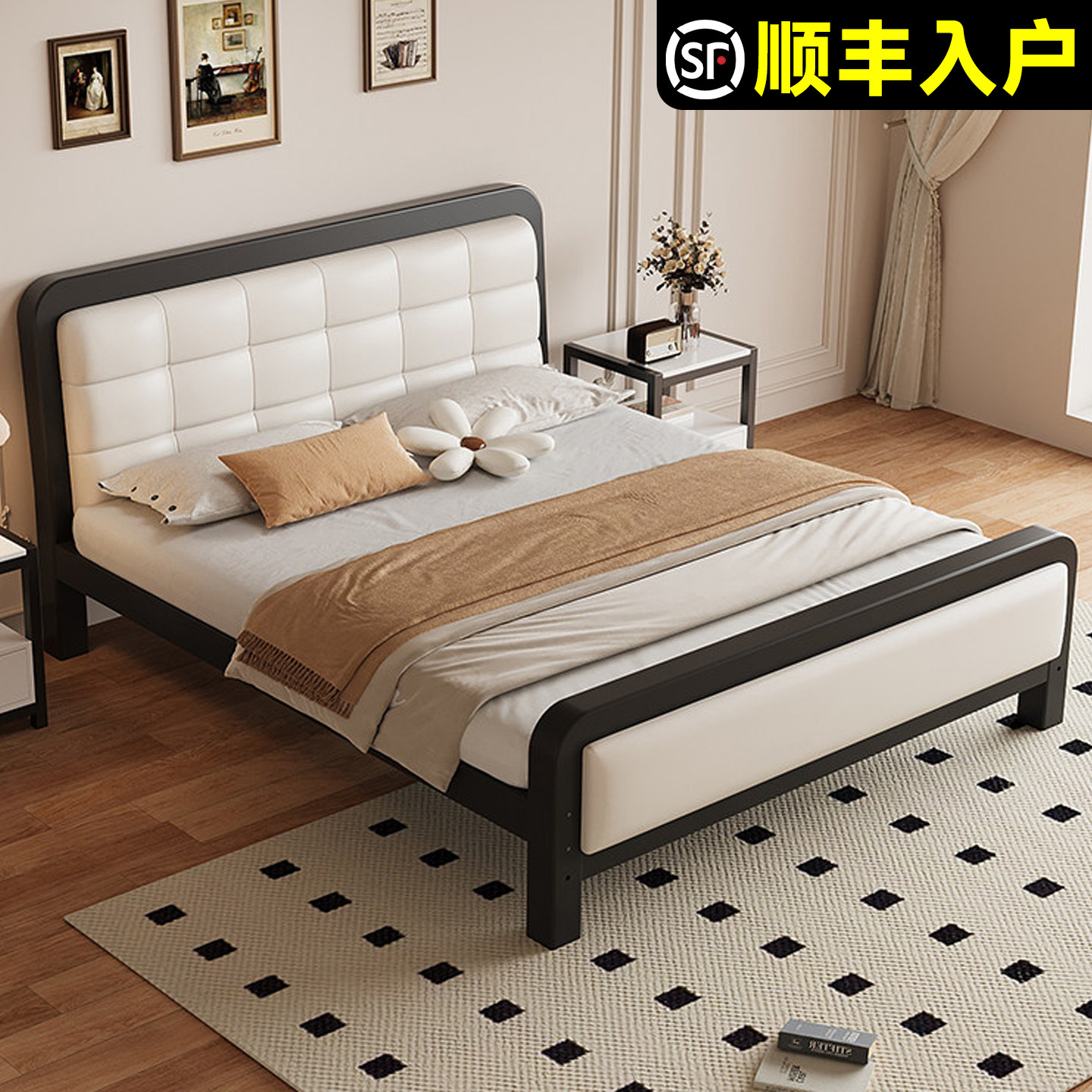 铁艺床双人床现代家用卧室不锈钢加厚加固铁架床出租屋儿童铁床