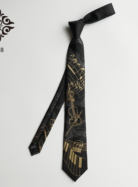 大喜原创Classical music黑色JKDK领带古典音乐小提琴仙鹤音符ins