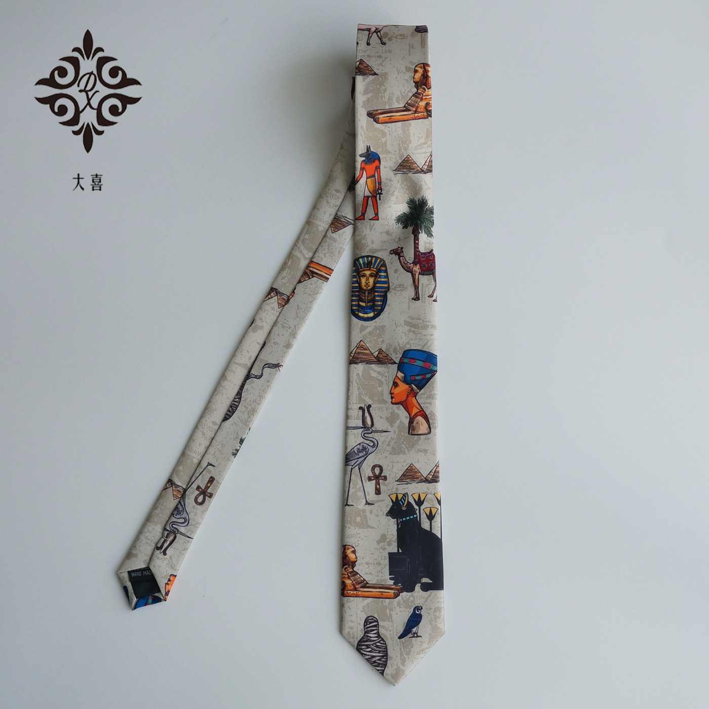 大喜原创设计【古埃及】灰咖色印花领带男女学生壁画小众复古时髦,服饰配件/皮带/帽子/围巾,领带,淘宝优惠券,粉丝福利购,淘宝优惠卷