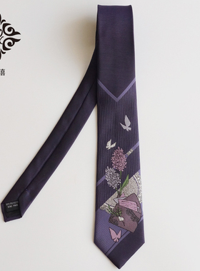 大喜原创设计【薰衣草信件】烫银版深紫色领带学院风创意甜美JKDK