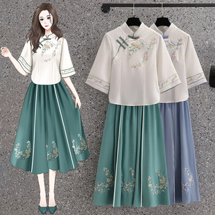 棉麻绣花衬衫 禅茶服套装 复古旗袍裙子 夏季 民国风汉服文艺青年女装