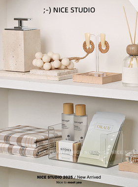 侘寂风样板房卫浴摆件洞石托盘