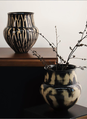 中古高级感手工陶瓷花瓶摆件